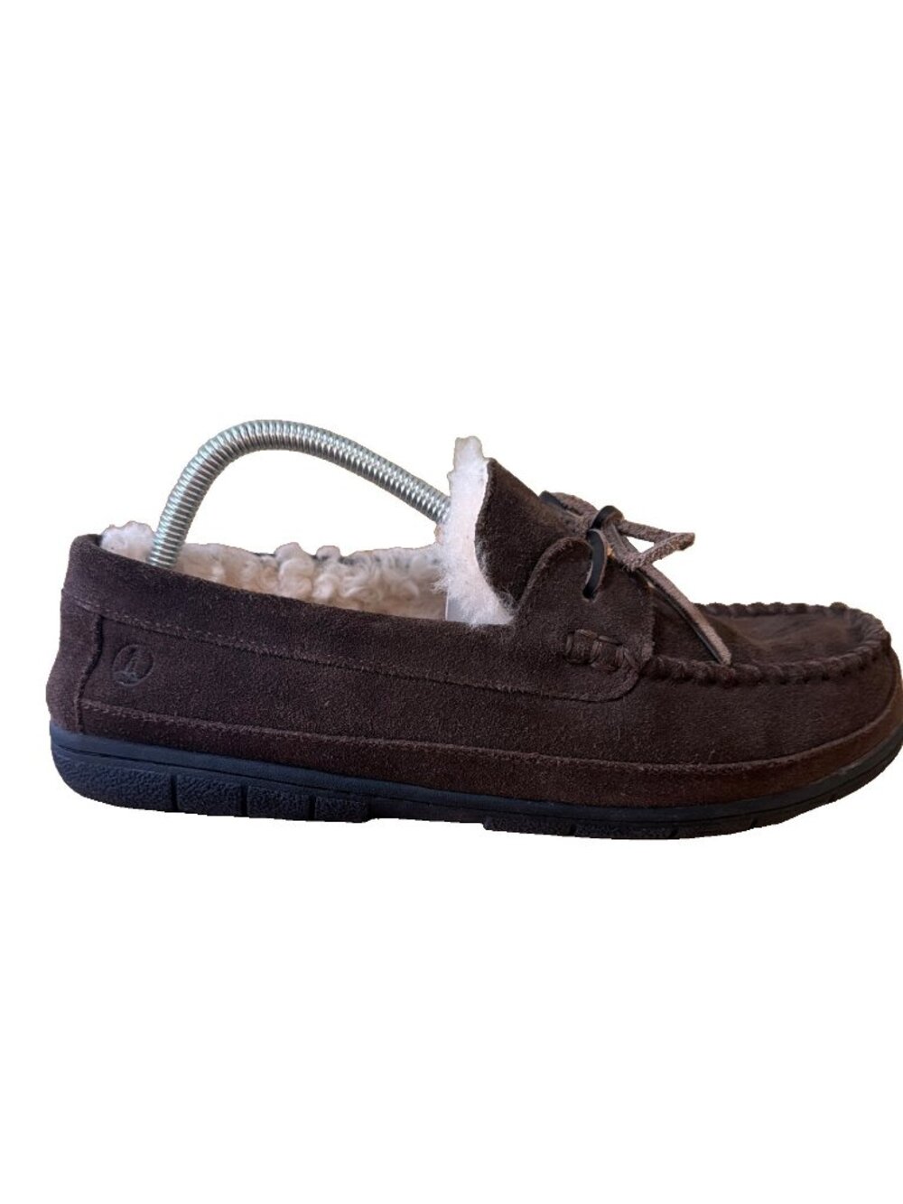 Lands End Men's Brown Leather and Shearling Sheep Lined Slipper Moccasins 10